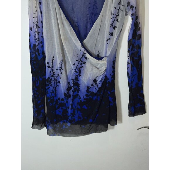 Fuzzi Blue Ombre Mesh Print Long Sleeve top Blouse Womens Size 20 - Picture 4 of 8
